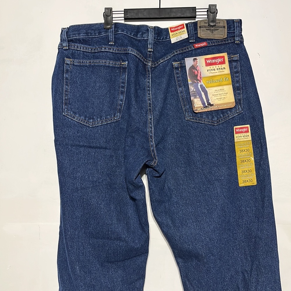 NEW Wrangler Men's Five Star Relaxed Fit Dark Rinse Denim Jeans Size 38 - Picture 8 of 11